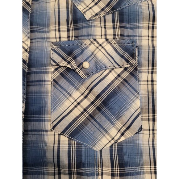 Wrangler Western Pearl Snap Plaid Long Sleeve Nutton Down Men XXL 2XL Rodeo Blue - Picture 4 of 11